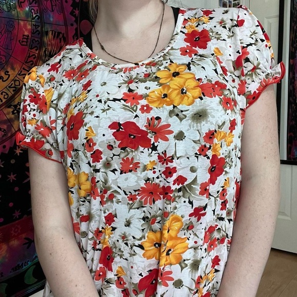 Floral Print midi Dress Red and Yellow flowers business casual - Picture 4 of 6